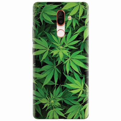 Husa silicon pentru Nokia 7 Plus, Green Leaf Pattern foto