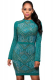 Rochie de Seara Scurta Verde cu Strasuri si Nituri, Maneci Lungi, Decolteu Rotund, Marimi M, S/M