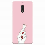 Husa silicon pentru Nokia 6, Pink Finger Cross