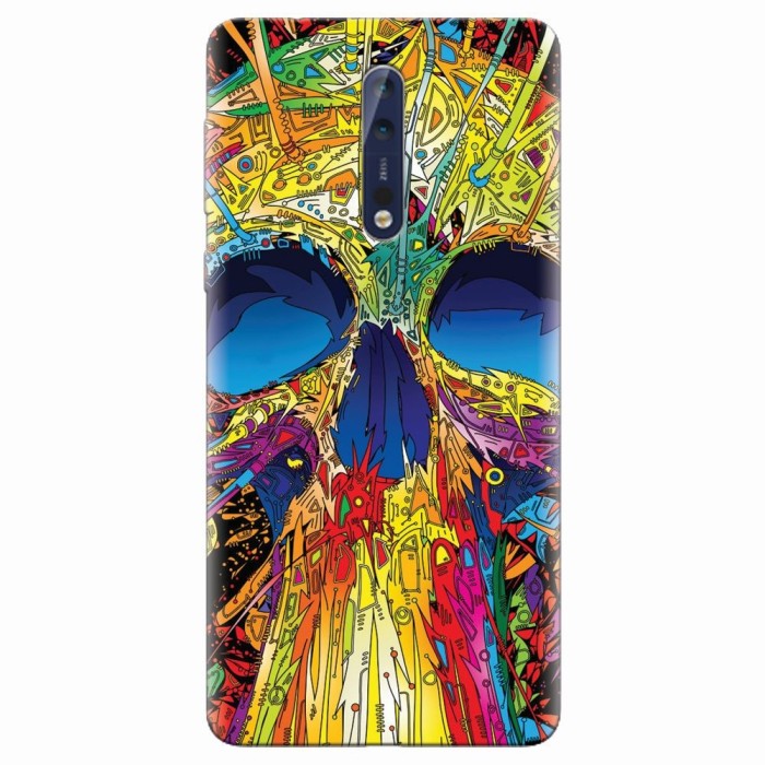 Husa silicon pentru Nokia 8, Abstract Multicolored Skull