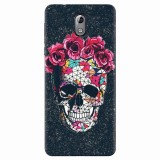 Husa silicon pentru Nokia 3.1, Colorful Skull Roses Space