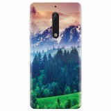 Husa silicon pentru Nokia 5, Forest Hills Snowy Mountains And Sunset Clouds