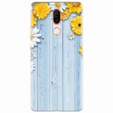 Husa silicon pentru Nokia 7 Plus, Sunflower On Blue Wood