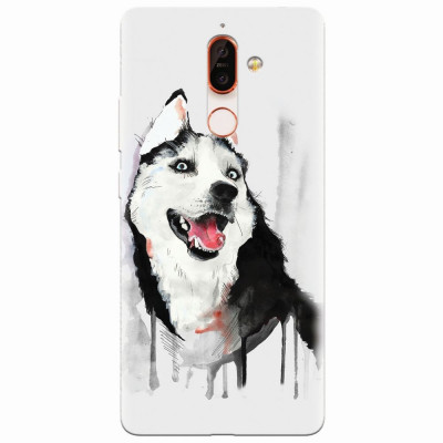 Husa silicon pentru Nokia 7 Plus, Husky Dog Watercolor Illustration foto