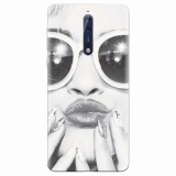 Husa silicon pentru Nokia 8, Black And White Portrait Blonde Model In Fashion Sunglasses