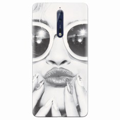Husa silicon pentru Nokia 8, Black And White Portrait Blonde Model In Fashion Sunglasses foto