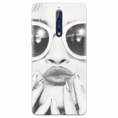 Husa silicon pentru Nokia 8, Black And White Portrait Blonde Model In Fashion Sunglasses foto