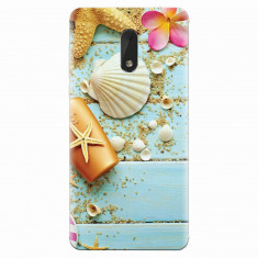 Husa silicon pentru Nokia 6, Blue Wood Seashells Sea Star