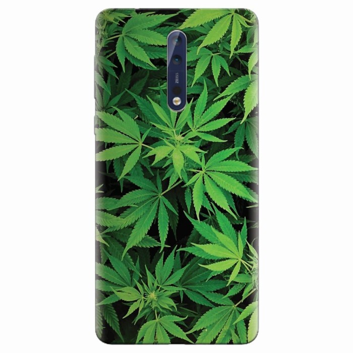 Husa silicon pentru Nokia 8, Green Leaf Pattern