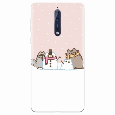 Husa silicon pentru Nokia 8, Cat And Snowman foto