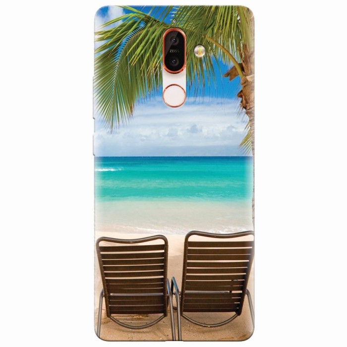 Husa silicon pentru Nokia 7 Plus, Beach Chairs Palm Tree Seaside