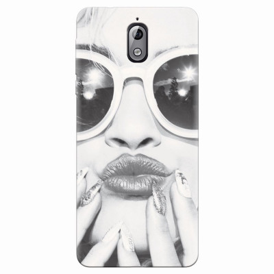 Husa silicon pentru Nokia 3.1, Black And White Portrait Blonde Model In Fashion Sunglasses foto