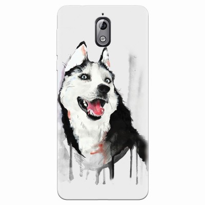 Husa silicon pentru Nokia 3.1, Husky Dog Watercolor Illustration foto