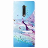 Husa silicon pentru Nokia 5, Artistic Paint Splash Purple Butterflies
