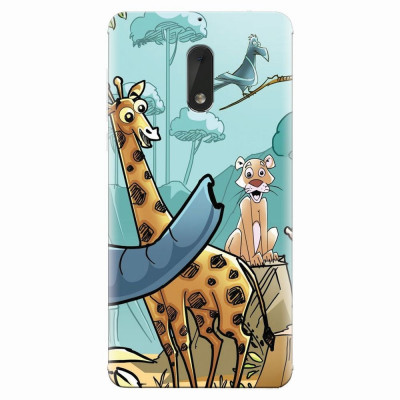 Husa silicon pentru Nokia 6, Children Drawings Elephants Giraffes Lions foto