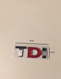 Emblema Auto TDI Rosu Metal 78mm x 25mm, Banda 3M Inclusa