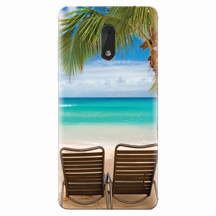 Husa silicon pentru Nokia 6, Beach Chairs Palm Tree Seaside