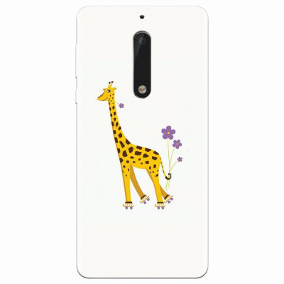 Husa silicon pentru Nokia 5, Rollerskating Girafe Illustration foto