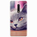 Husa silicon pentru Nokia 5, British Shorthair Cat Yellow Eyes Portrait