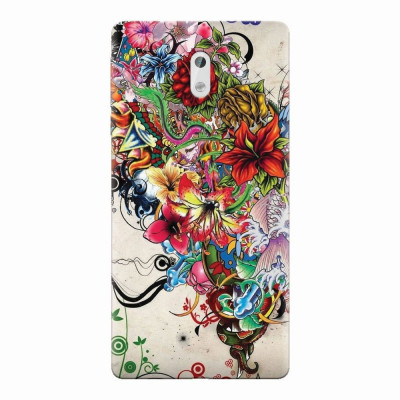 Husa silicon pentru Nokia 3, Abstract Flowers Tattoo Illustration foto