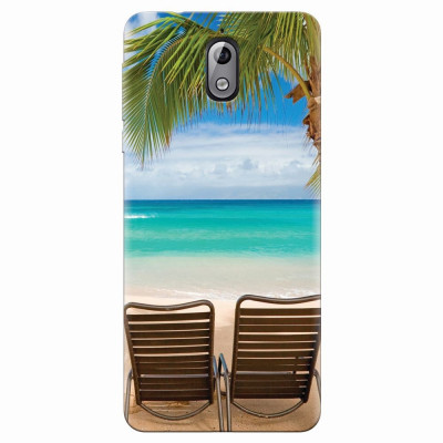 Husa silicon pentru Nokia 3.1, Beach Chairs Palm Tree Seaside foto
