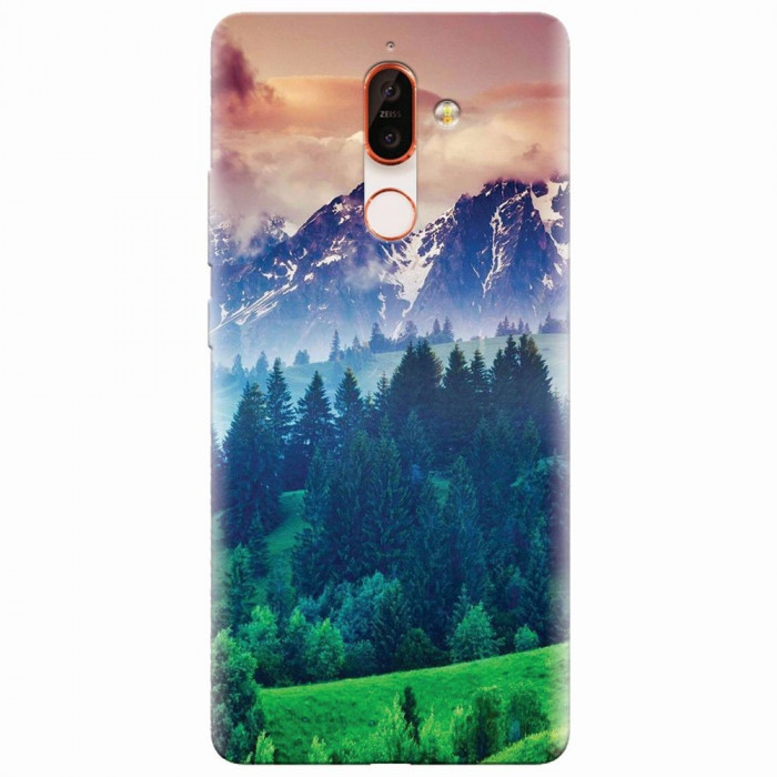 Husa silicon pentru Nokia 7 Plus, Forest Hills Snowy Mountains And Sunset Clouds