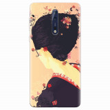 Husa silicon pentru Nokia 8, Japanese Geisha Illustration Cherry Blossom