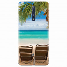 Husa silicon pentru Nokia 8, Beach Chairs Palm Tree Seaside