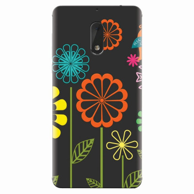 Husa silicon pentru Nokia 6, Colorful Spring Birds Flowers Vectors foto