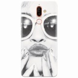 Husa silicon pentru Nokia 7 Plus, Black And White Portrait Blonde Model In Fashion Sunglasses