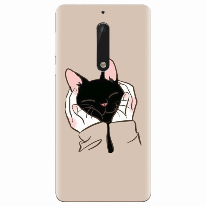 Husa silicon pentru Nokia 5, Th Black Cat In Hands Husa silicon pentru Nokia 5, Th Black Cat In Hands