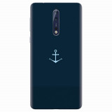 Husa silicon pentru Nokia 8, Blue Navy Anchor Illustration Flat
