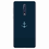 Husa silicon pentru Nokia 8, Blue Navy Anchor Illustration Flat