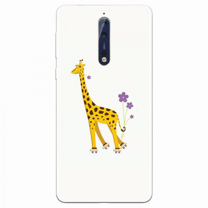 Husa silicon pentru Nokia 8, Rollerskating Girafe Illustration