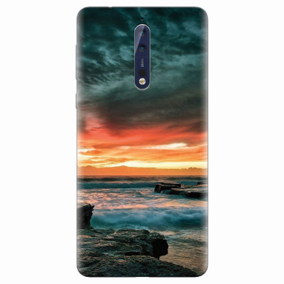 Husa silicon pentru Nokia 8, Dramatic Rocky Beach Shore Sunset foto