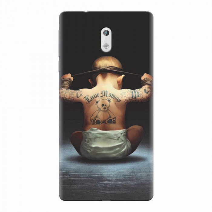 Husa silicon pentru Nokia 3, Body Builder Cute Baby Tattoo