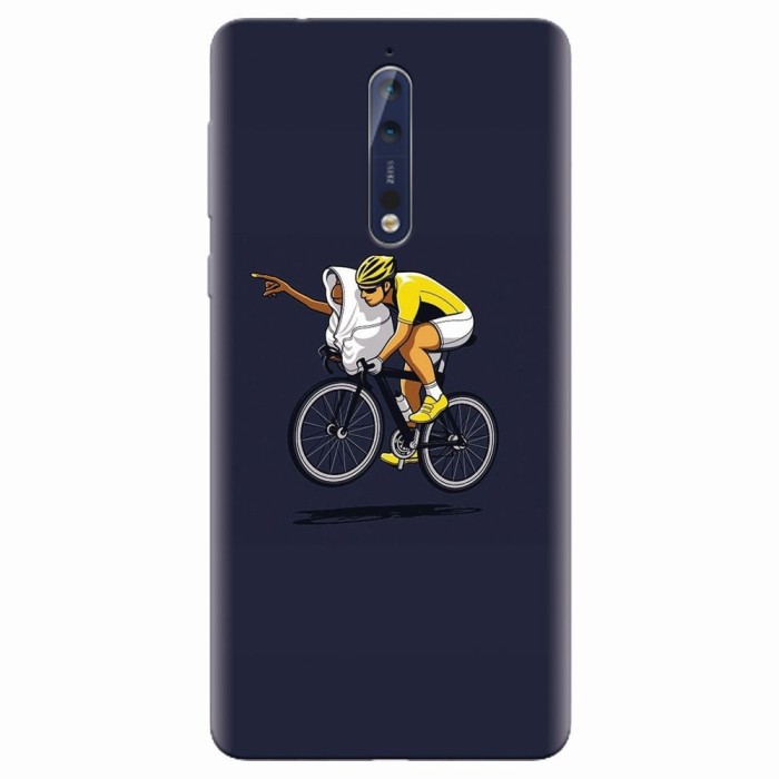 Husa silicon pentru Nokia 8, ET Riding Bike Funny Illustration