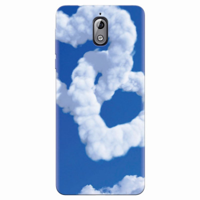 Husa silicon pentru Nokia 3.1, Heart Shaped Clouds Blue Sky foto