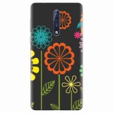 Husa silicon pentru Nokia 8, Colorful Spring Birds Flowers Vectors