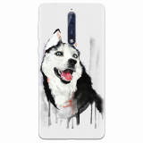Husa silicon pentru Nokia 8, Husky Dog Watercolor Illustration