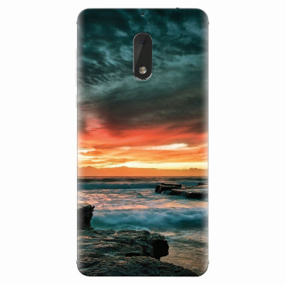Husa silicon pentru Nokia 6, Dramatic Rocky Beach Shore Sunset foto