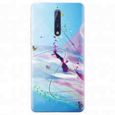 Husa silicon pentru Nokia 8, Artistic Paint Splash Purple Butterflies