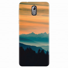 Husa silicon pentru Nokia 3.1, Blue Mountains Orange Clouds Sunset Landscape