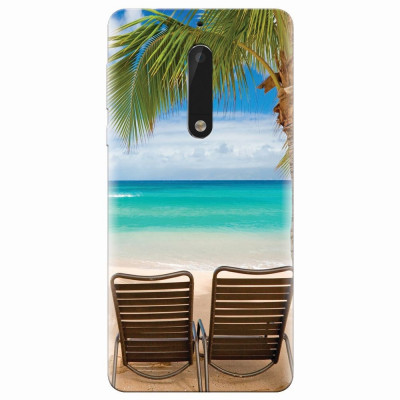 Husa silicon pentru Nokia 5, Beach Chairs Palm Tree Seaside foto