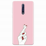Husa silicon pentru Nokia 8, Pink Finger Cross
