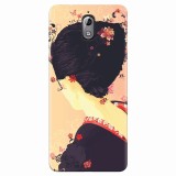 Husa silicon pentru Nokia 3.1, Japanese Geisha Illustration Cherry Blossom