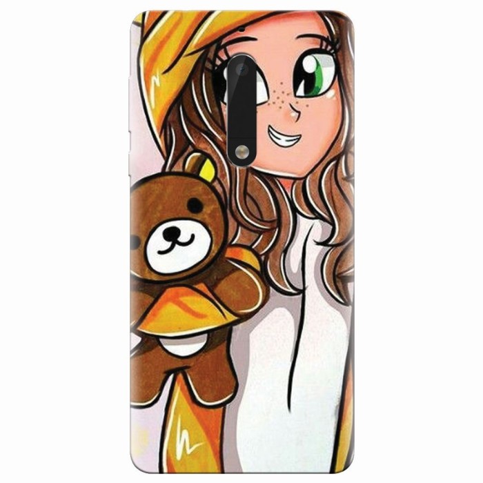 Husa silicon pentru Nokia 5, Girl With Little Bear