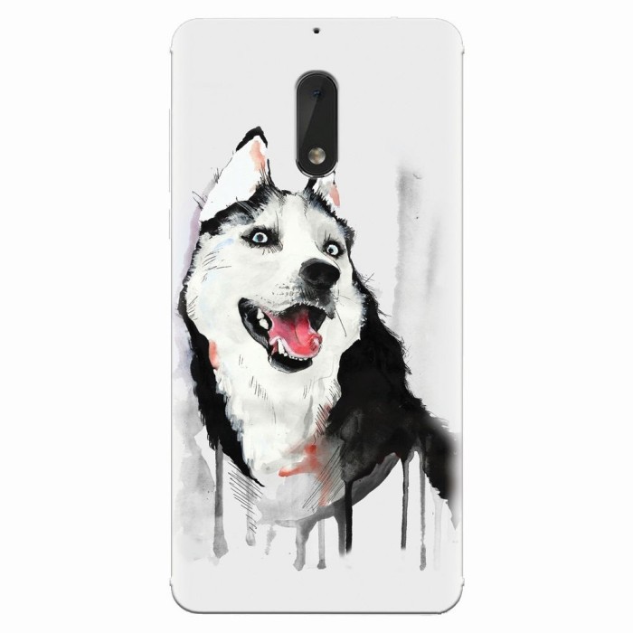 Husa silicon pentru Nokia 6, Husky Dog Watercolor Illustration Husa silicon pentru Nokia 6, Husky Dog Watercolor Illustration