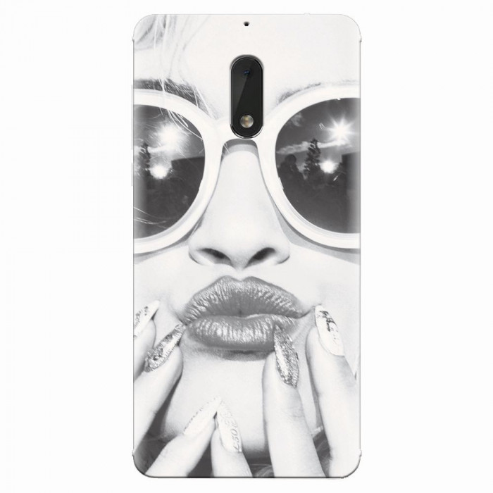 Husa silicon pentru Nokia 6, Black And White Portrait Blonde Model In Fashion Sunglasses