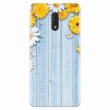 Husa silicon pentru Nokia 6, Sunflower On Blue Wood